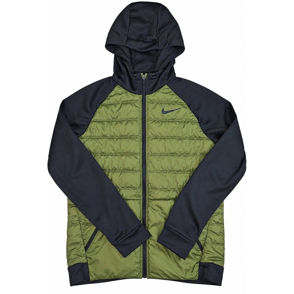 Nike Hybrid Hooded Jacket Mens Medium Green Black Quilted Full Zip CJ5169-395
